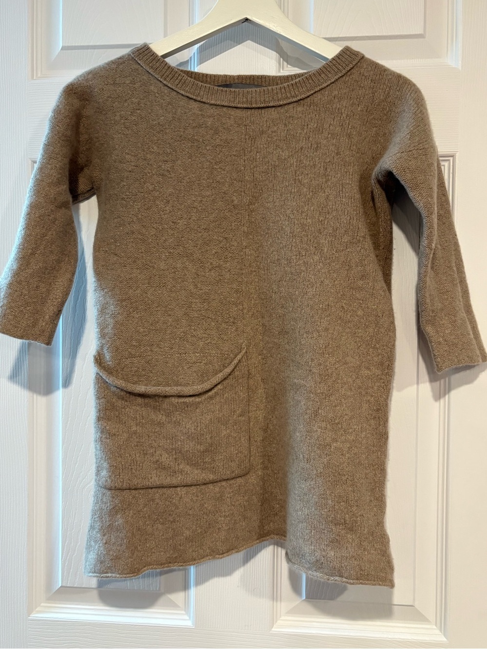 360Cashmere 100% Cashmere Taupe Knit Sweater Pocket Soft Luxury Fits XS - Picture 3 of 6